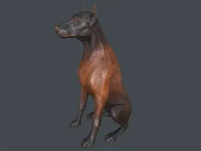 Dobermann Dog Wooden Statue Low-poly 3D model