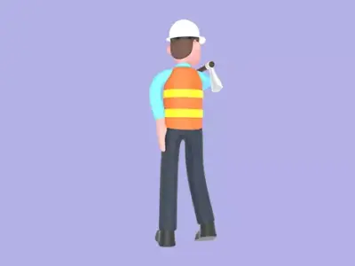 3D Cartoon Male Architect Character - Thinking Pose with Hammer 3D model
