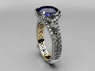 Complex sapphire engagement ring 3D print model
