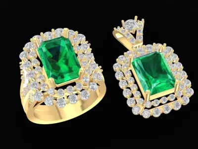 Luxury Emerald Cut Green Gemstone Halo Ring 3D Model 893 3D print model