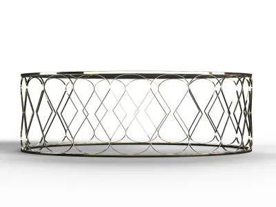 Table02gold round coffee table with metal frame and marble top 3D model