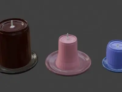 Set of 3 candles and their base Free low-poly 3D model