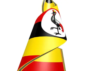 Uganda Flag on spiral helix structure 3D model