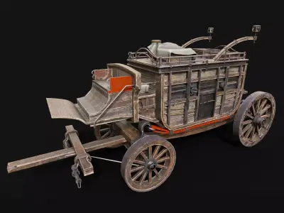 Medieval Wooden Carriage Low-poly 3D model
