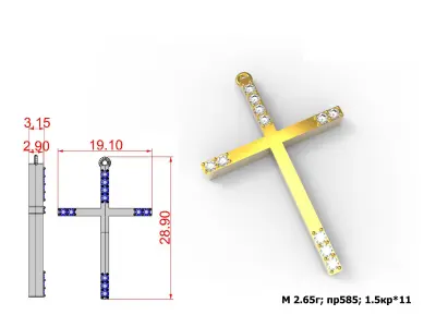 G0455 gold cross with diamonds Free 3D print model
