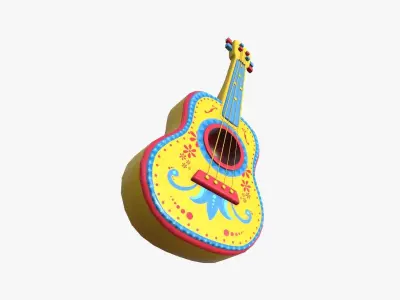 Cartoon Mexican Guitar A02 Yellow Blue - Music Instrument Design Low-poly 3D model