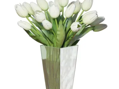 Flower Set 17 - White Tulips Bouquet 3D model