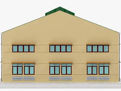Factory low poly building with roof Low-poly 3D model