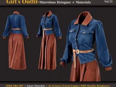 Girls Outfit- MD-Clo3d - Smart Material - Textures - OBJ - FBX  3D model