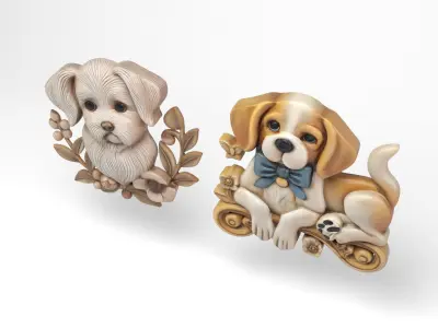 Dogs wall decoration Low-poly 3D model