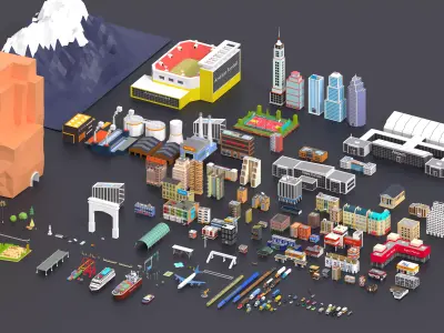 Low Poly City Pack Low-poly 3D model