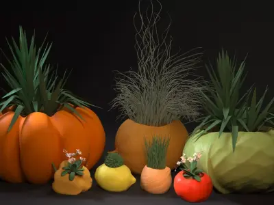 planter set plant in pot 3D print model