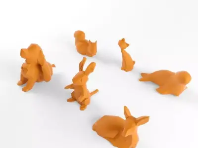 Low Poly Rabbit Cat Dog Squirrel Seal Animals Set Pack Lowpoly Low-poly 3D model
