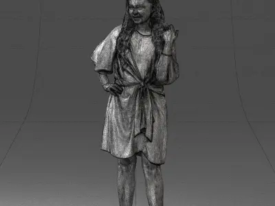 000164 Standing Woman in Stylish White Dress with Waist Tie 3dp 3D print model