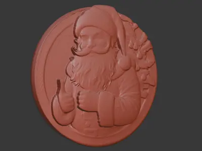 Christmas Santa Claus coin-shaped relief model 3D print model