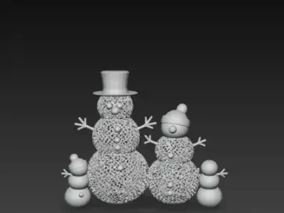 3D Snowman Family Model Merry Christmas Scene 3D print model