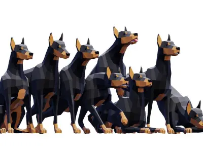 Doberman Dogs Pack Low-poly 3D model