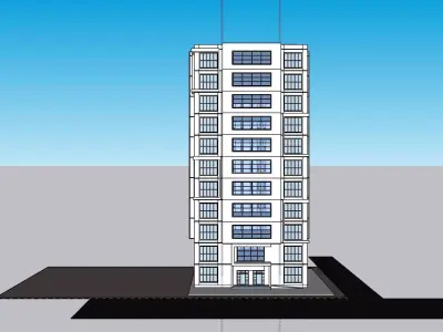 Office building with glass facade on elevation 3D model