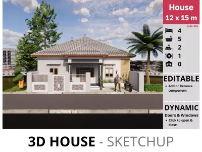 House 12x15m code 466- Sketchup 3D model 3D model 3D model