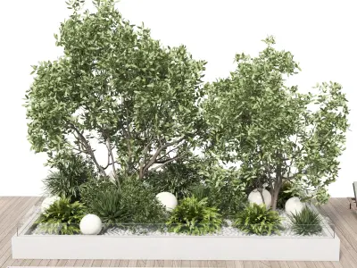 Landscape furniture with Pool with a garden of plants Low-poly 3D model