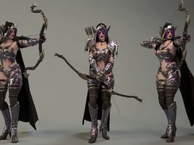 Elf Female Archer Warrior UE - Unity Model Low-poly 3D model