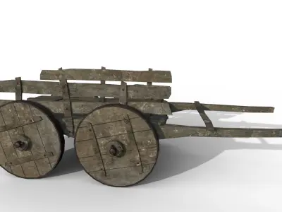 LowPoly Wooden Cart Updated Low-poly 3D model