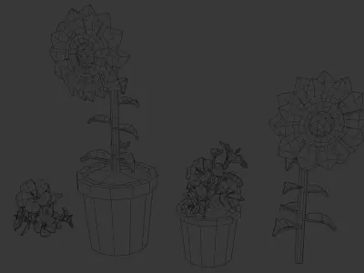 Lowpoly Flowers hibiscus and sunflower Free low-poly 3D model