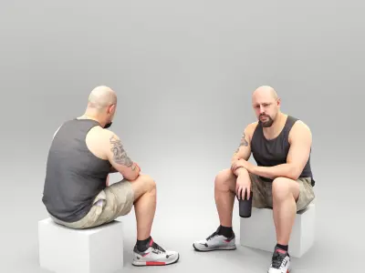 Athletic man sitting with water bottle 398 Low-poly 3D model