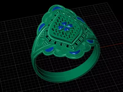 Elagent Gold Filigree Ring with Blue Enamel - Sizes Included 3D print model