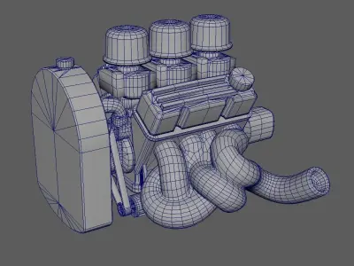 V8 Flathead inspired engine Low-poly 3D model