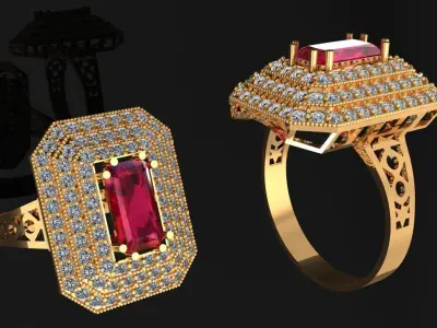 Women Ring 57 pyramid radiant diamond engagement women ring 3D print model