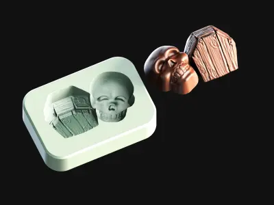 Halloween - Skull with Coffin 3D Printable Chocolate Mold  3D print model