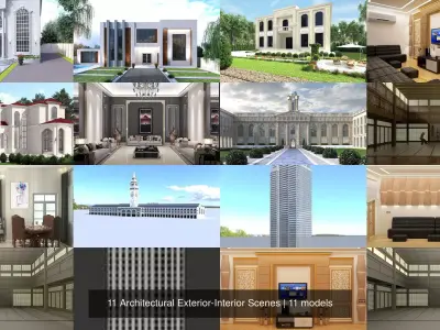 11 Architectural Exterior-Interior Scenes 3D Model Pack