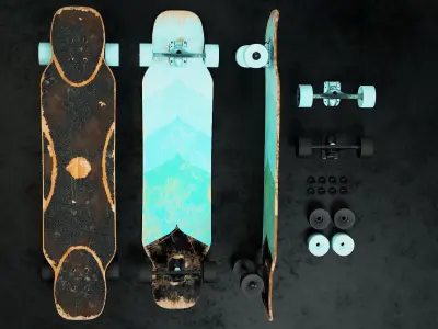 Rigged Longboard - Used Low-poly 3D model