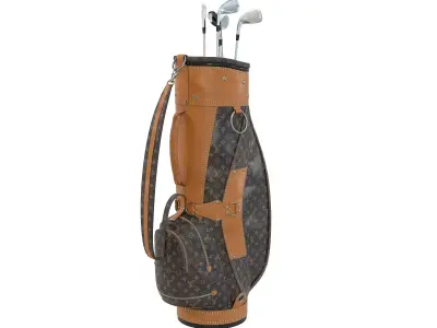 Vintage Louis Vuitton Monogram LV Golf Bag with Clubs Low-poly 3D model