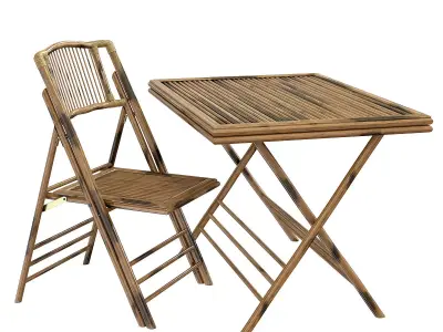 Bamboo folding chair and table exterior cafe 3D model
