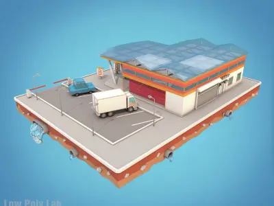 Cartoon City Block Supermarket Low-poly 3D model