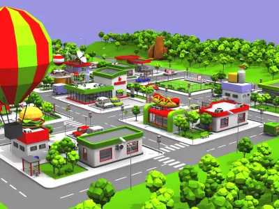 Cartoon Low Poly City Low-poly 3D model