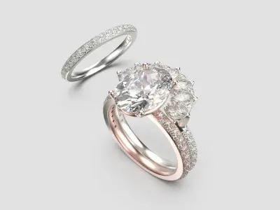 Solitaire ring with 3 band set in 17 US sizes 3D print model