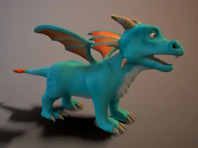 Cartoon young dragon Low-poly 3D model
