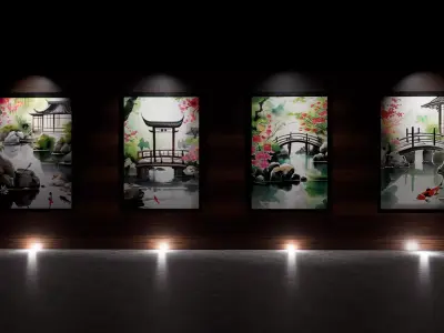 4 Old Japan Garden Pictures - 3D Models 3D model