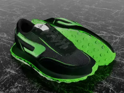 DIESEL 3D SHOES - BLACK - GREEN RACER LC SNEAKERS Low-poly 3D model