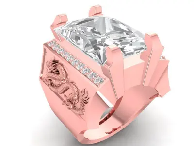 Luxury Square Emerald Statement Ring for Men  2802 3D print model