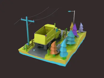 Cartoon trucks LowPoly transporters Origami cars generic  3D model