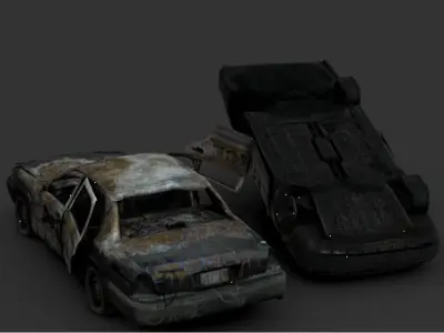 Burned Police Cars  Post-Apocalyptic Wreckage Set Low-poly 3D model