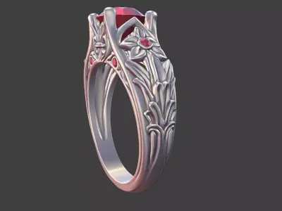 DAISY LEAF MULTI-GEMSTONE ENGAGEMENT RING 3D print model