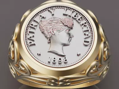 Anniversary of Souvenir Peso  Coin Ring gold printable 3d model 3D print model