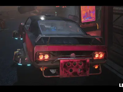 Driveable Animated Retro Cyberpunk Hover Car Game-Ready Low-poly 3D model