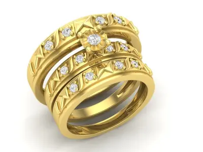 Diamond jewelry ring and band for woman 3D print model