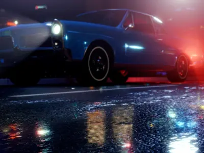 Vintage car on a wet road 3D model